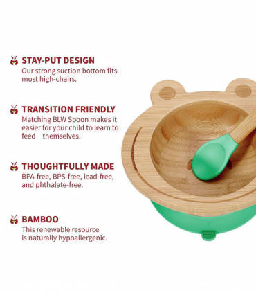 VINSANI FROG BAMBOO BOWL & SPOON SET GREEN 0000221