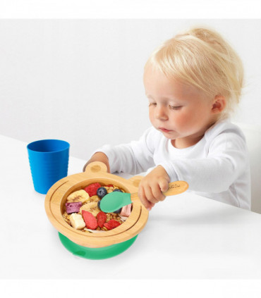 VINSANI FROG BAMBOO BOWL & SPOON SET GREEN 0000221