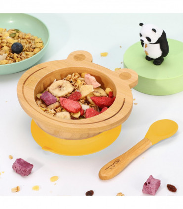 VINSANI FROG BAMBOO BOWL & SPOON SET YELLOW 0000223