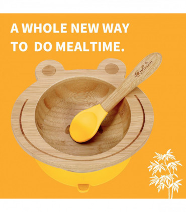 VINSANI FROG BAMBOO BOWL & SPOON SET YELLOW 0000223