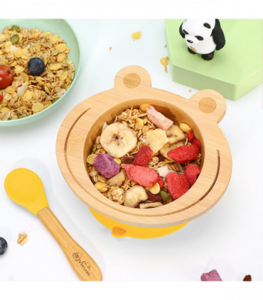 VINSANI FROG BAMBOO BOWL & SPOON SET YELLOW 0000223