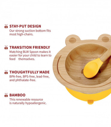 VINSANI FROG BAMBOO BOWL & SPOON SET YELLOW 0000223