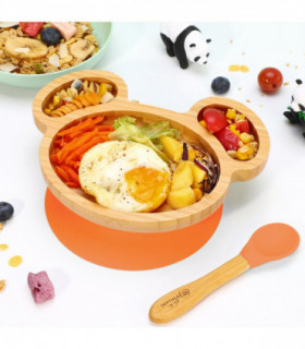 VINSANI MOUSE BAMBOO PLATE & SPOON SET ORANGE 0000234