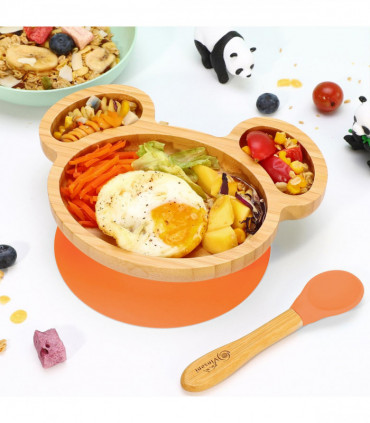 VINSANI MOUSE BAMBOO PLATE & SPOON SET ORANGE 0000234