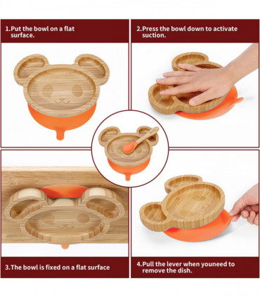 VINSANI MOUSE BAMBOO PLATE & SPOON SET ORANGE 0000234