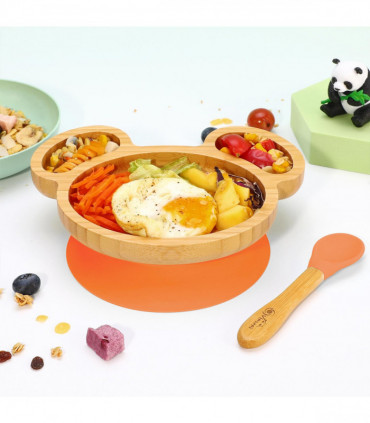 VINSANI MOUSE BAMBOO PLATE & SPOON SET ORANGE 0000234