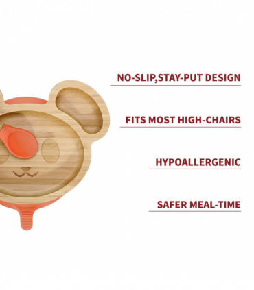 VINSANI MOUSE BAMBOO PLATE & SPOON SET ORANGE 0000234