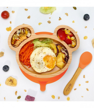 VINSANI MOUSE BAMBOO PLATE & SPOON SET ORANGE 0000234