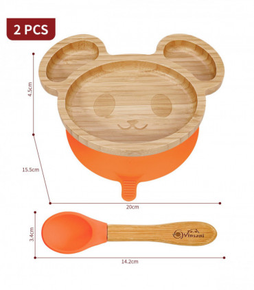 VINSANI MOUSE BAMBOO PLATE & SPOON SET ORANGE 0000234