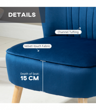 Velvet-Feel Accent Chair w/ Ottoman Tub Seat Padding Wood Legs Dark Blue