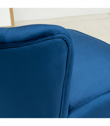 Velvet-Feel Accent Chair w/ Ottoman Tub Seat Padding Wood Legs Dark Blue