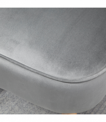 Velvet-Feel Accent Chair w/ Ottoman Tub Seat Padding Wood Legs Light Grey