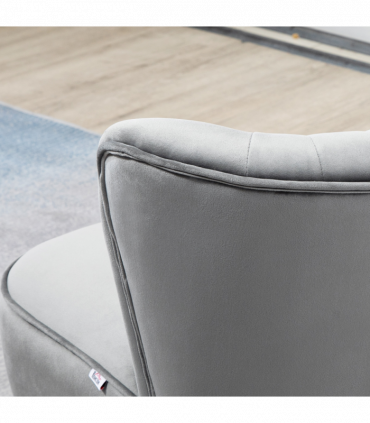 Velvet-Feel Accent Chair w/ Ottoman Tub Seat Padding Wood Legs Light Grey