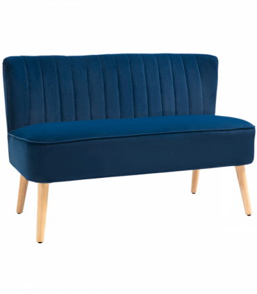 Velvet-Feel Double Sofa w/ Wood Frame Foam Padding High Back, Grey