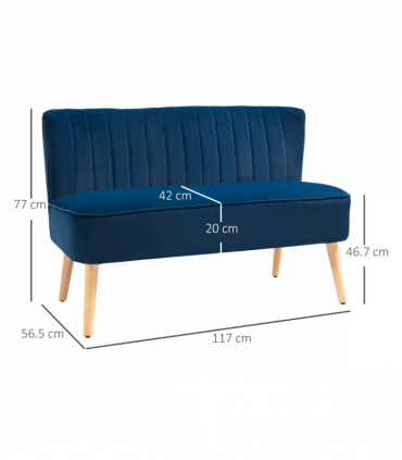 Velvet-Feel Double Sofa w/ Wood Frame Foam Padding High Back, Grey