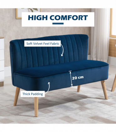 Velvet-Feel Double Sofa w/ Wood Frame Foam Padding High Back, Grey