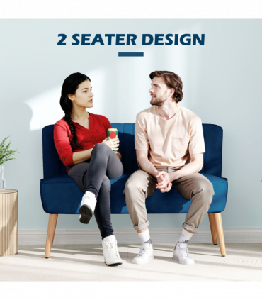 Velvet-Feel Double Sofa w/ Wood Frame Foam Padding High Back, Grey