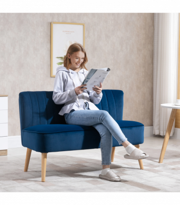 Velvet-Feel Double Sofa w/ Wood Frame Foam Padding High Back, Grey