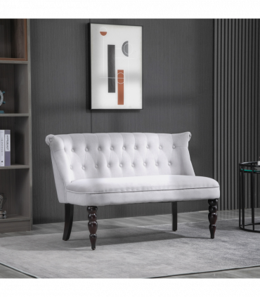 Velvet-Feel French Inspired Two-Seat Lounger Couch w/ Wood Frame Vintage