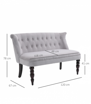 Velvet-Feel French Inspired Two-Seat Lounger Couch w/ Wood Frame Vintage