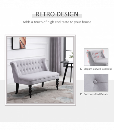 Velvet-Feel French Inspired Two-Seat Lounger Couch w/ Wood Frame Vintage