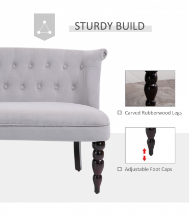 Velvet-Feel French Inspired Two-Seat Lounger Couch w/ Wood Frame Vintage