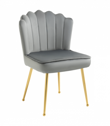 Velvet-Feel Shell Luxe Accent Chair Home Bedroom Lounge Metal Legs Grey