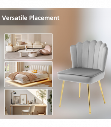 Velvet-Feel Shell Luxe Accent Chair Home Bedroom Lounge Metal Legs Grey