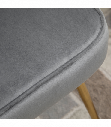 Velvet-Feel Shell Luxe Accent Chair Home Bedroom Lounge Metal Legs Grey