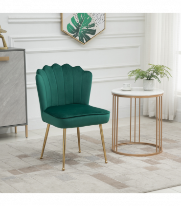 Velvet-Feel Shell Luxe Accent Chair Home Bedroom Lounge with Metal Legs Green