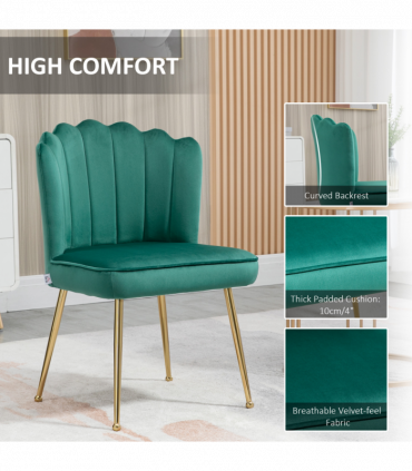 Velvet-Feel Shell Luxe Accent Chair Home Bedroom Lounge with Metal Legs Green