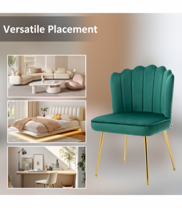 Velvet-Feel Shell Luxe Accent Chair Home Bedroom Lounge with Metal Legs Green