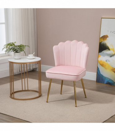 Velvet-Feel Shell Luxe Accent Chair Home Bedroom Lounge with Metal Legs Pink