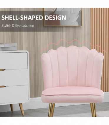 Velvet-Feel Shell Luxe Accent Chair Home Bedroom Lounge with Metal Legs Pink
