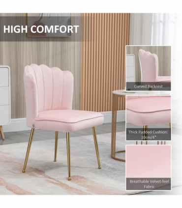 Velvet-Feel Shell Luxe Accent Chair Home Bedroom Lounge with Metal Legs Pink