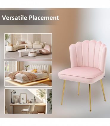 Velvet-Feel Shell Luxe Accent Chair Home Bedroom Lounge with Metal Legs Pink