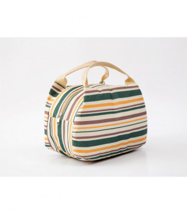 Vinsani Insulated Striped Canvas Thermal Lunch Bag Reusable Portable Cooler Bag Lightweight Convenient Foldable for Work School Picnic Office Adults & Kids – Cream