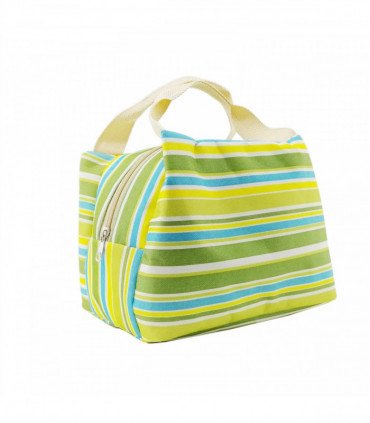 Vinsani Insulated Striped Canvas Thermal Lunch Bag Reusable Portable Cooler Bag Lightweight Convenient Foldable for Work School Picnic Office Adults & Kids – Striped Green