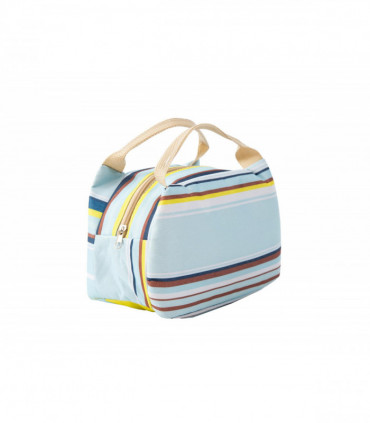 Vinsani Insulated Striped Canvas Thermal Lunch Bag Reusable Portable Cooler Bag Lightweight Convenient Foldable for Work School Picnic Office Adults & Kids – Striped Light Blue