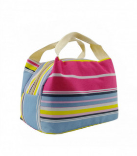 Vinsani Insulated Striped Canvas Thermal Lunch Bag Reusable Portable Cooler Bag Lightweight Convenient Foldable for Work School Picnic Office Adults & Kids – Striped Pink