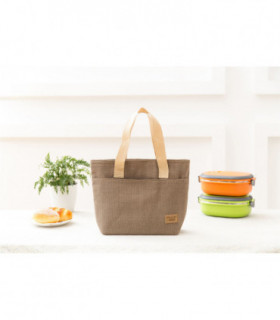 Vinsani Insulated Tote Canvas Thermal Lunch Bag Reusable Portable Cooler Bag Lightweight Convenient Foldable for Work School Picnic Office Adults & Kids - Brown