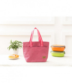 Vinsani Insulated Tote Canvas Thermal Lunch Bag Reusable Portable Cooler Bag Lightweight Convenient Foldable for Work School Picnic Office Adults & Kids - Pink