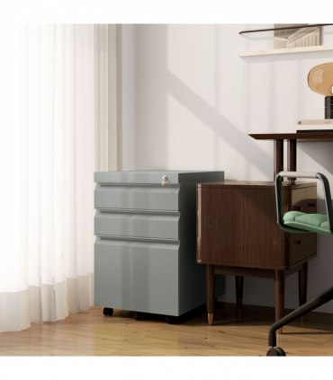 Vinsetto 3 Drawer File Cabinet, Lockable Metal Filling Cabinet, Grey