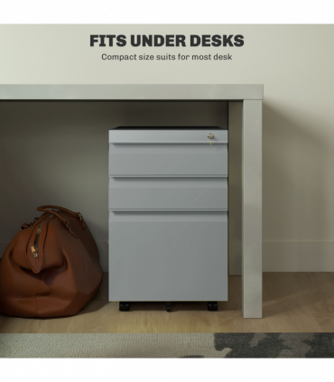 Vinsetto 3 Drawer File Cabinet, Lockable Metal Filling Cabinet, Grey