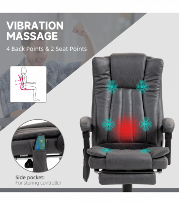 Vinsetto 6-Point Vibrating Heat Massage Chair w/ Microfibre Charcoal Grey