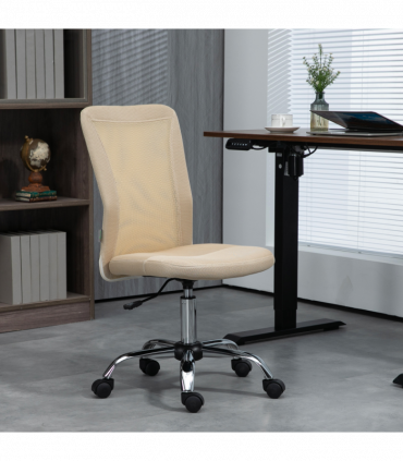 Vinsetto Armless Office Chair with Adjustable Height Mesh Back Wheels Beige