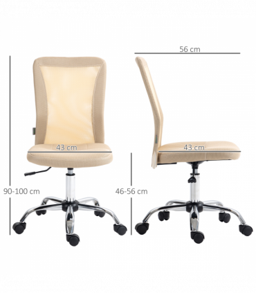 Vinsetto Armless Office Chair with Adjustable Height Mesh Back Wheels Beige
