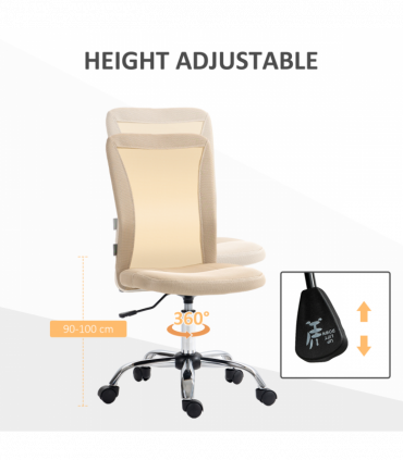 Vinsetto Armless Office Chair with Adjustable Height Mesh Back Wheels Beige