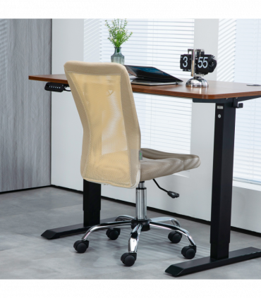 Vinsetto Armless Office Chair with Adjustable Height Mesh Back Wheels Beige