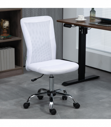 Vinsetto Armless Office Chair with Adjustable Height Mesh Back Wheels White